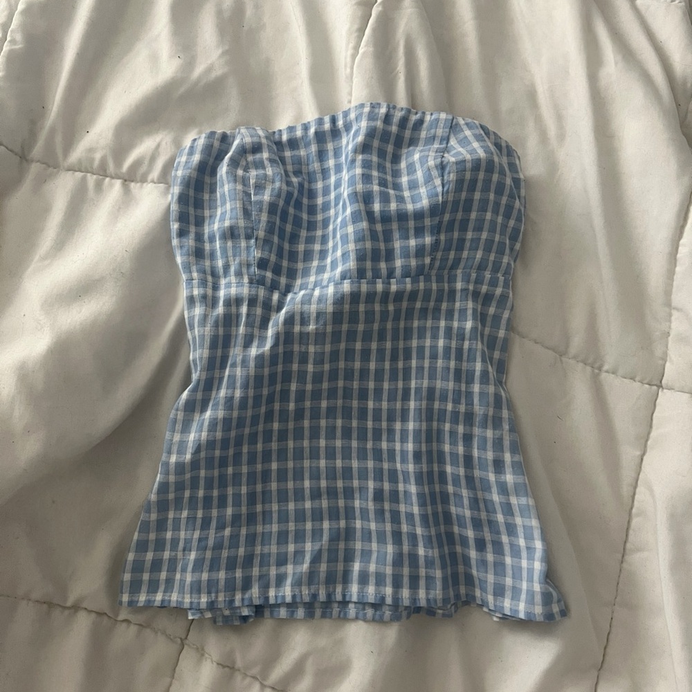 Socialite - Gingham adjustable strapless tie tube top in Blue/White - XS